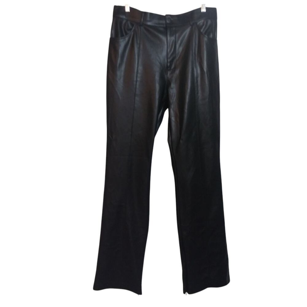 Zara Faux Leather Straight Leg Pant Ankle Zipper High Rise Festival Edgy Size XL